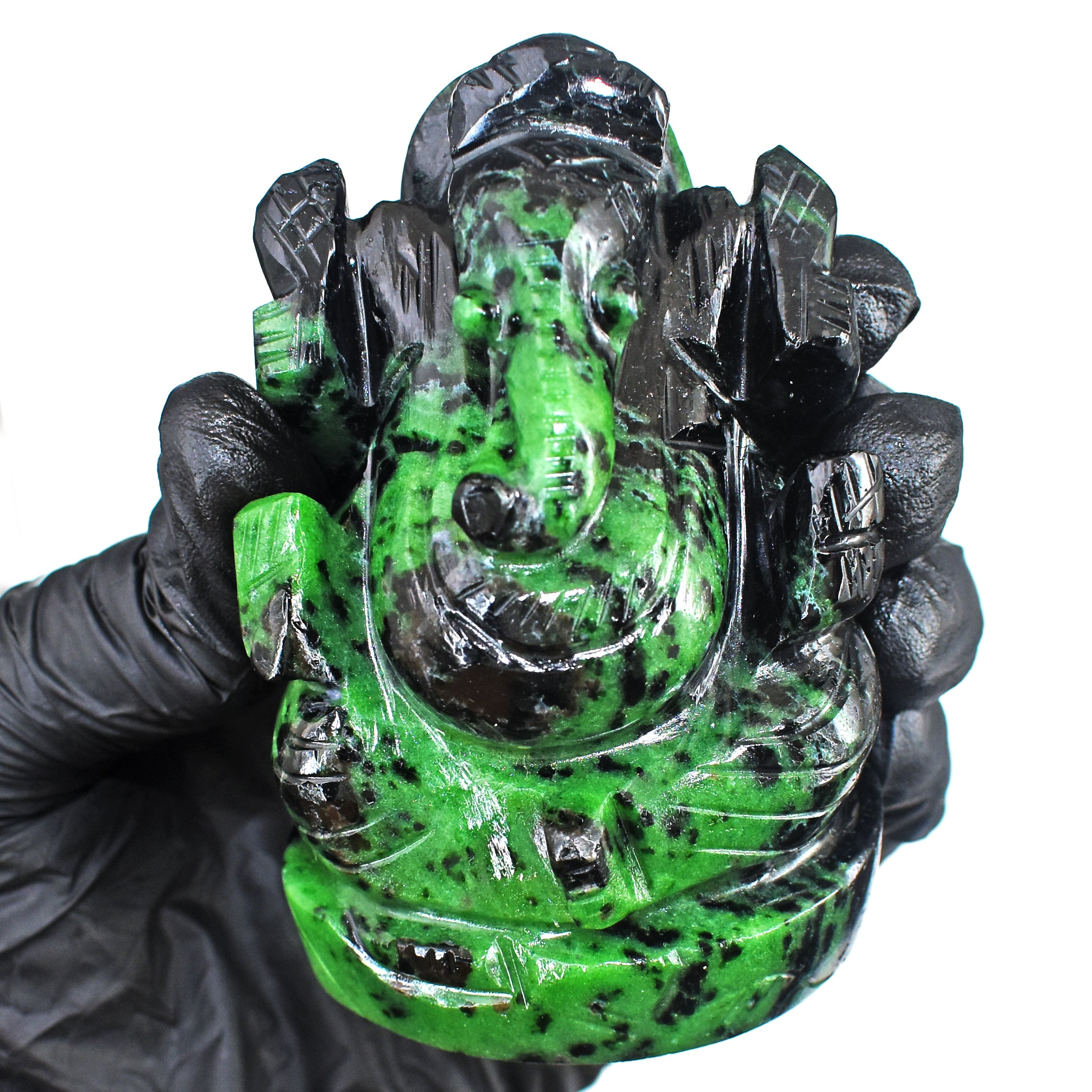 Beautiful 1195.00 Cts Genuine Ruby Zoisite Divine Hand Carved Lord Ganesha Gemstone Carving