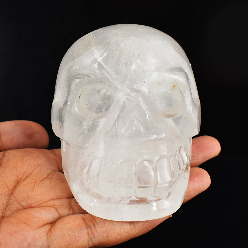 Natural  2088.00  Carats  Genuine  White Quartz Hand Carved  Crystal Gemstone Carving Skull
