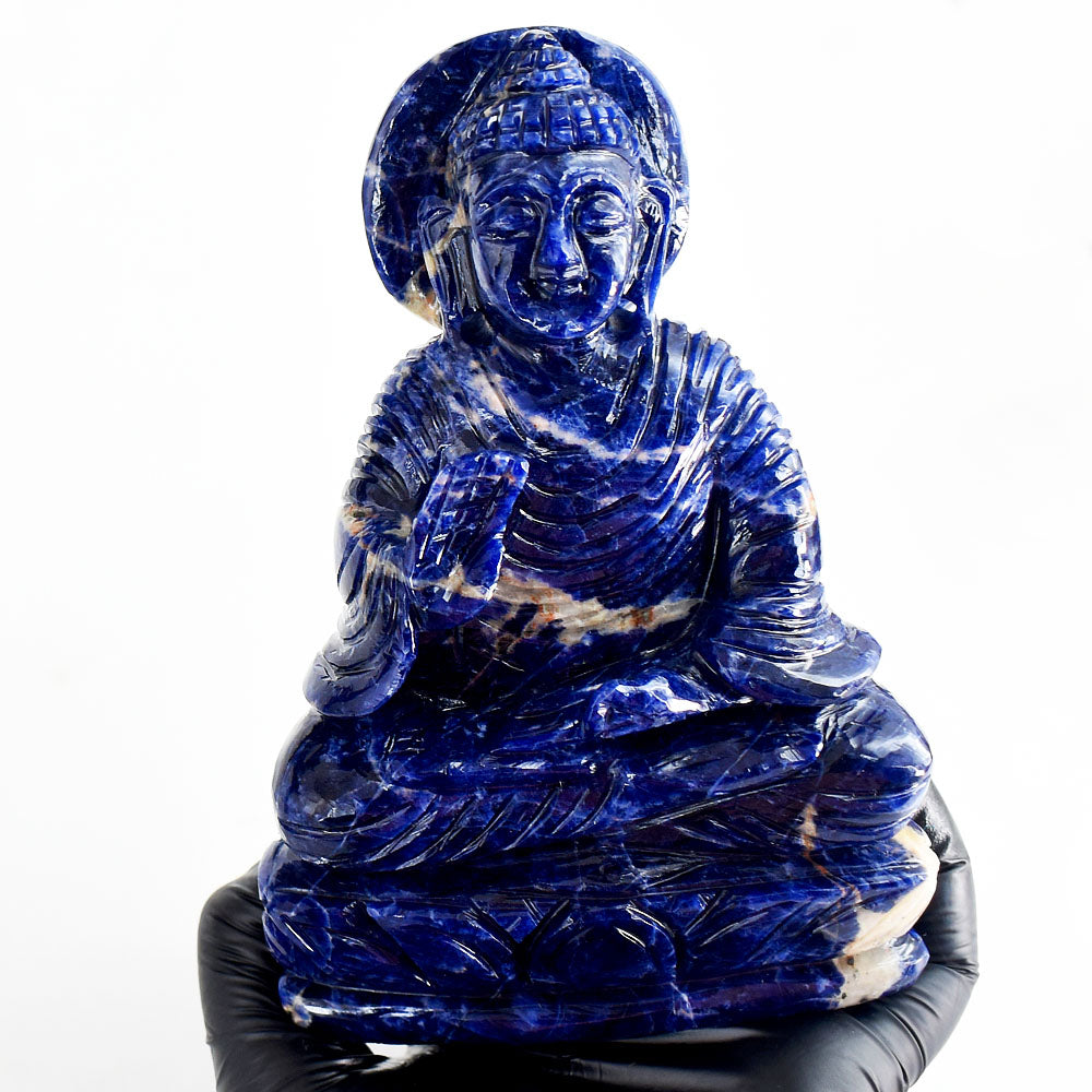 Beautiful 2874.00 Cts Genuine Sodalite Hand Carved Gemstone Crystal Buddha Statue Carving