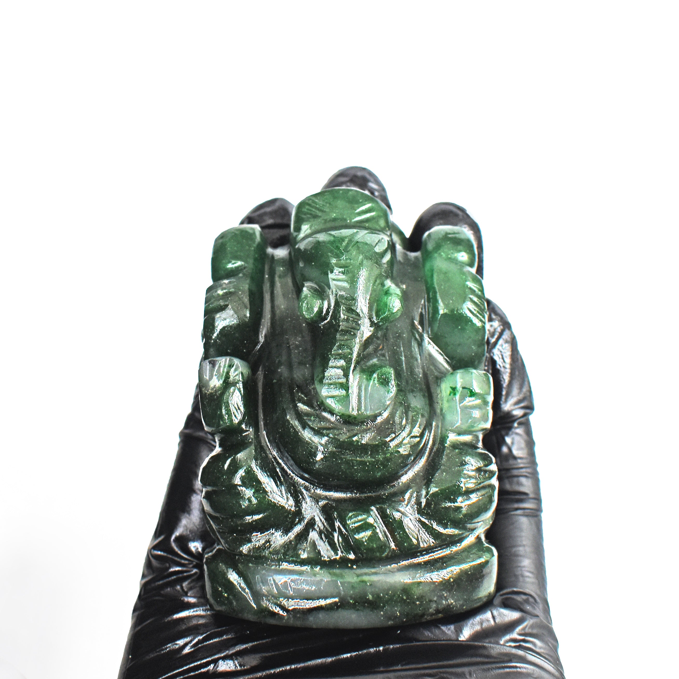Beautiful 804.00 Cts Genuine Green Jade Divine Hand Carved Crystal Lord Ganesha Idol Gemstone Carving