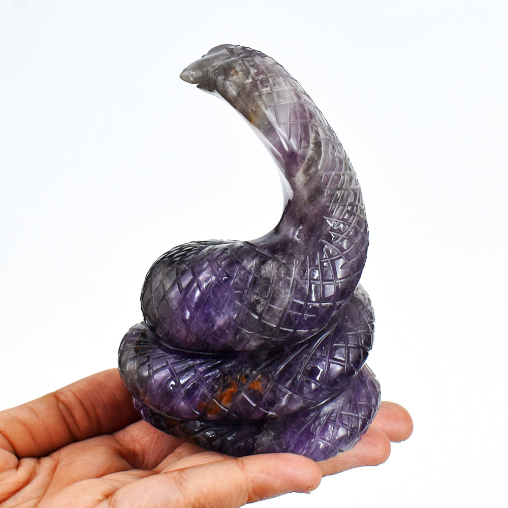 Artisian 2123.00 Carats Genuine Amethyst  Hand Carved  Crystal Gemstone Carving Snake