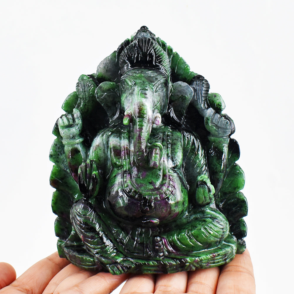 Artisian 5711.00 Cts Genuine Ruby Zoisite Hand Carved Crystal Gemstone Lord Ganesha Carving