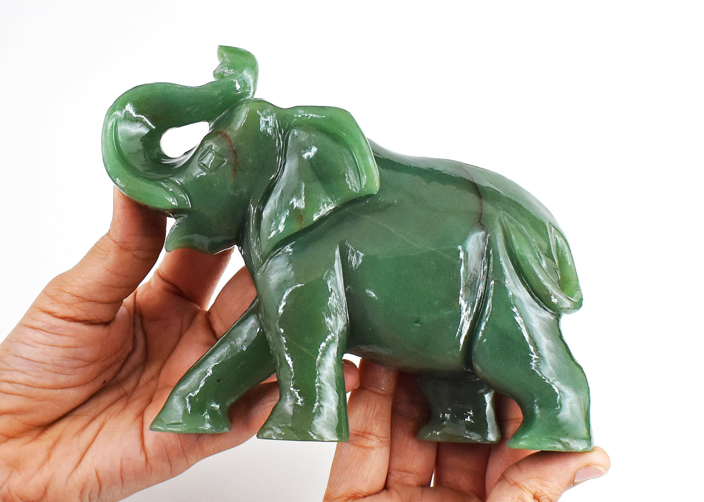 4027.00 Carats Genuine Green Aventurine Hand Carved Crystal Gemstone Carving Elephant