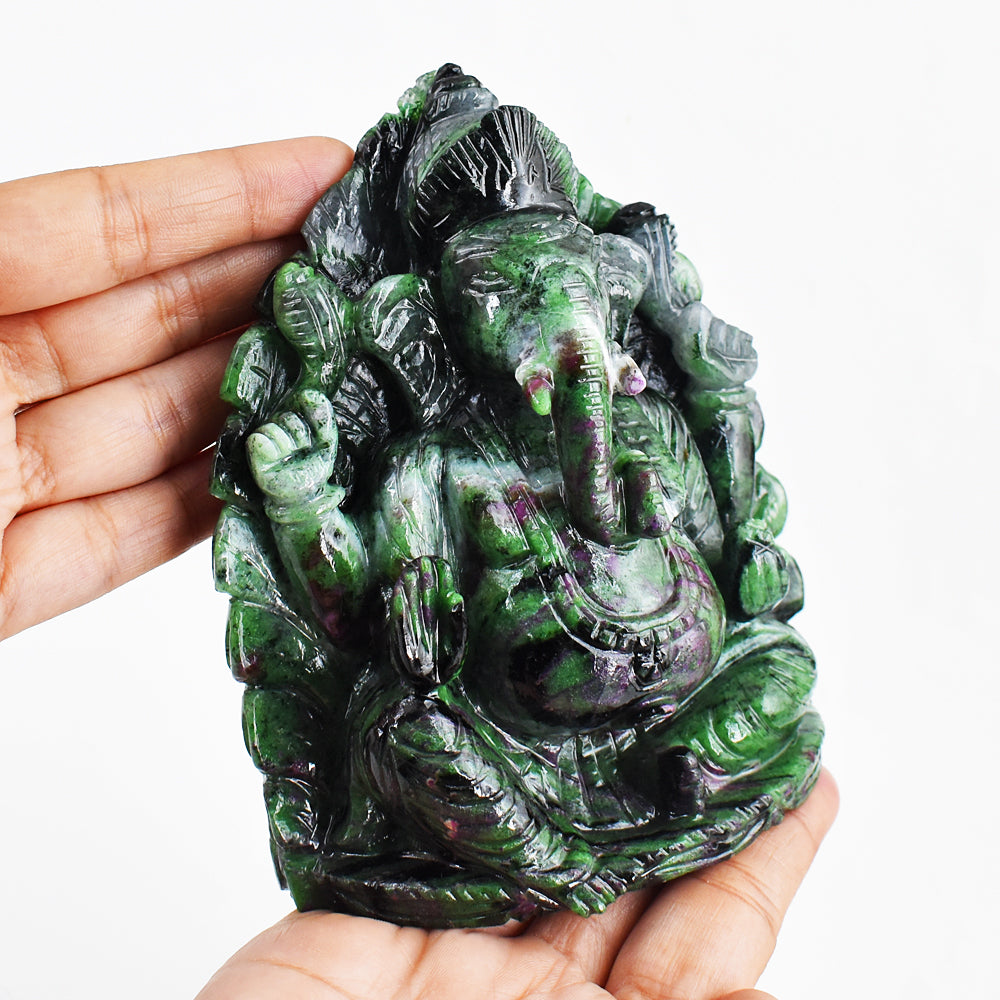 Artisian 5711.00 Cts Genuine Ruby Zoisite Hand Carved Crystal Gemstone Lord Ganesha Carving