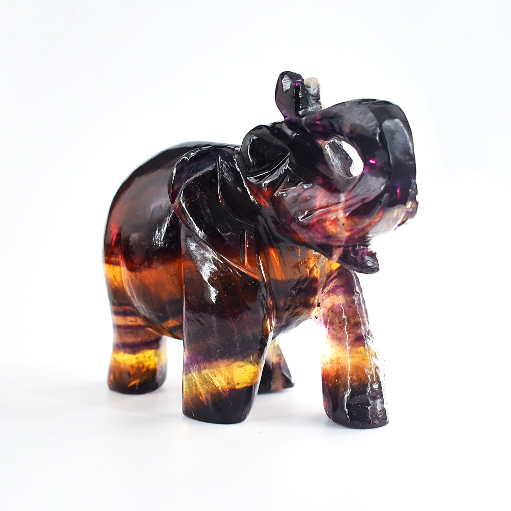 Beautiful  1766.00 Cts Genuine Multicolor Fluorite Hand Carved Crystal Gemstone Carving Elephant