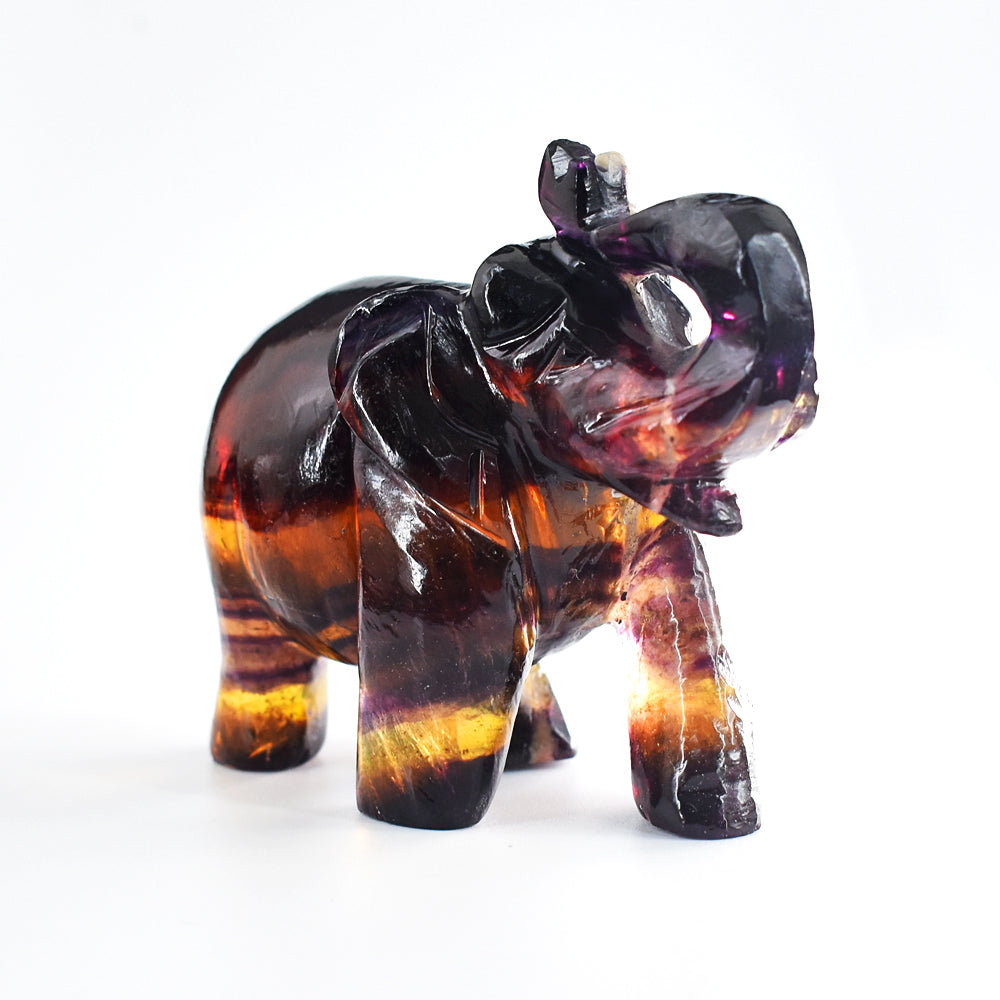 Beautiful  1766.00 Cts Genuine Multicolor Fluorite Hand Carved Crystal Gemstone Carving Elephant