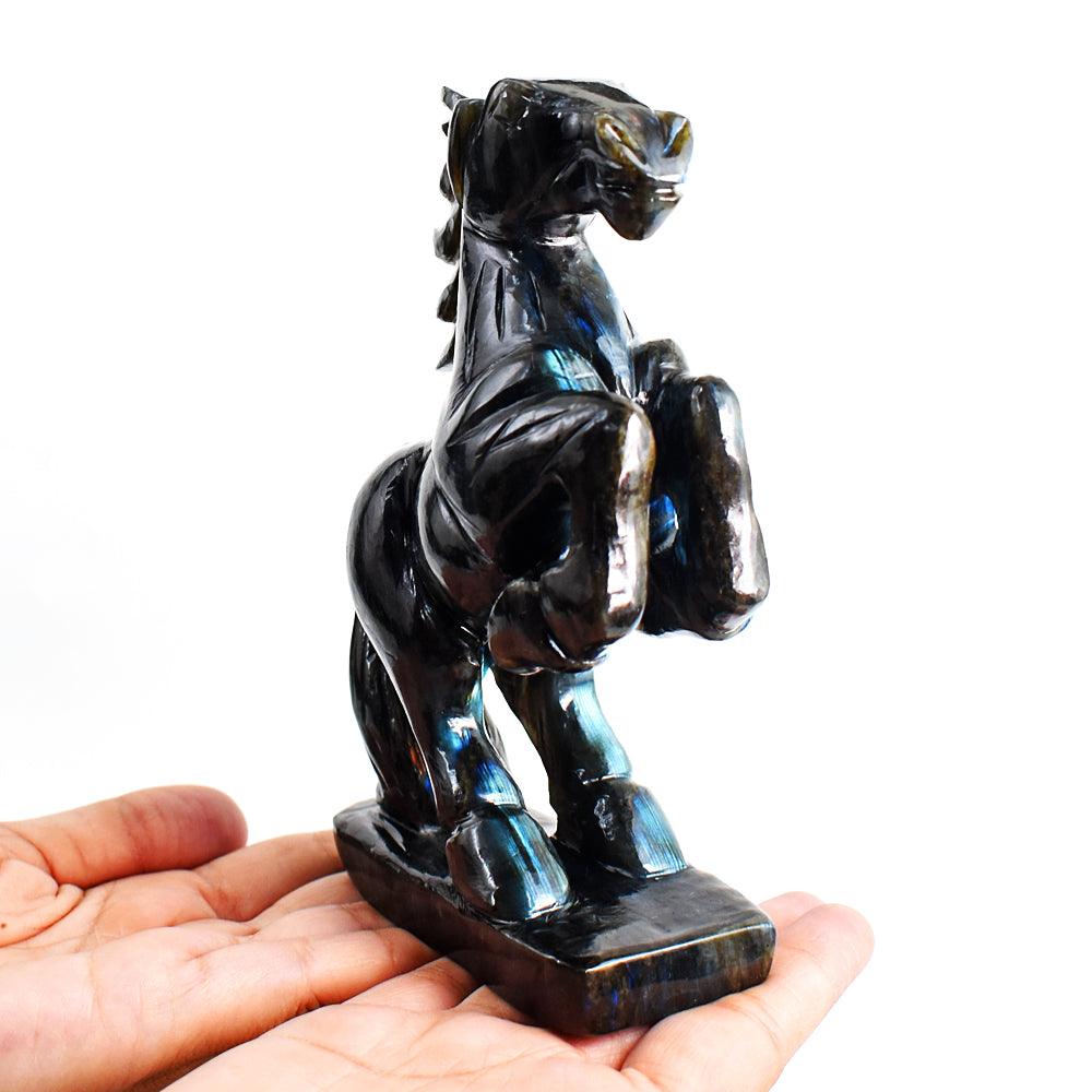 Natural 3652.00 Cts Genuine Blue Flash Labradorite Hand Carved Gemstone Horse Crystal Carving