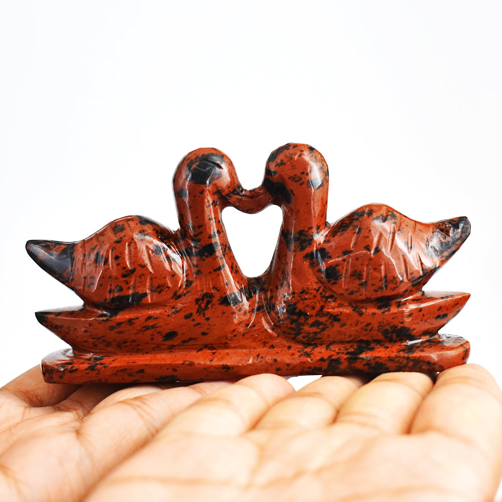 Amazing  690.00  Cts  Genuine Mahogany Jasper  Hand Carved Crystal  Swan  Pair  Gemstone Carving