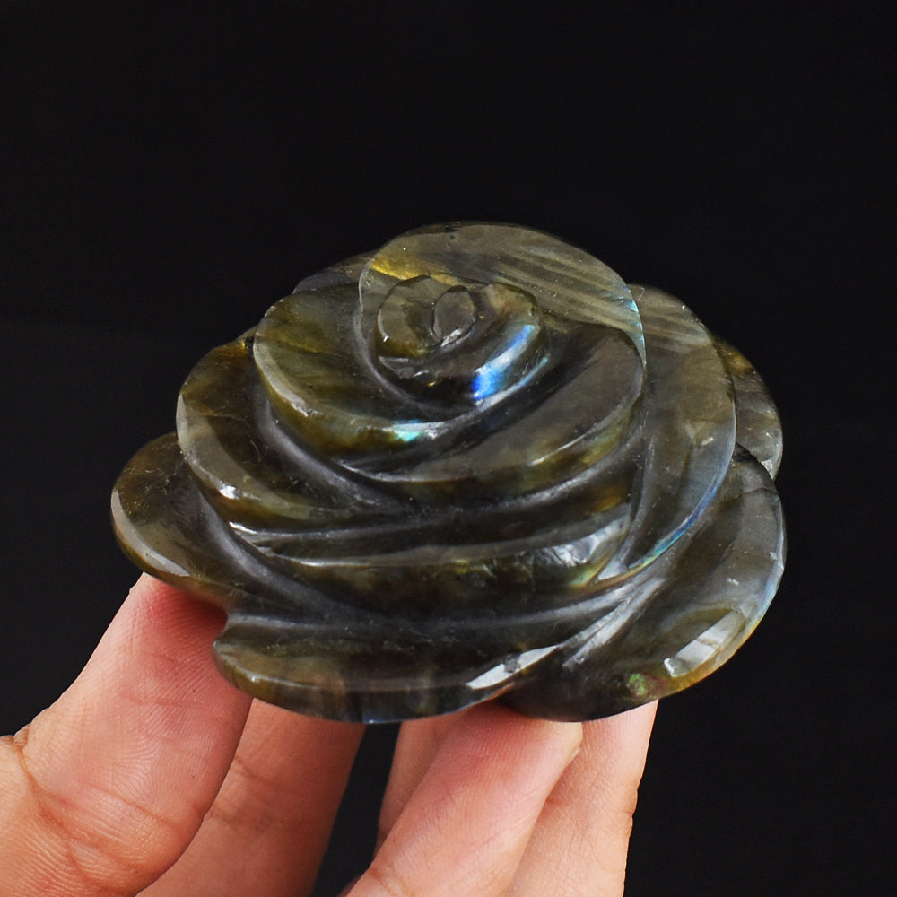 711.00 Carats Genuine  Blue Flash Labradorite Hand  Carved Gemstone Crystal  Rose Flower Carving