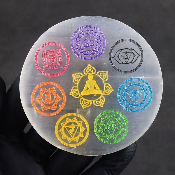 Artisian 3 Inches 404.00 Cts Genuine Selenite Seven Chakra Crystal Healing Coaster