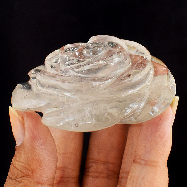 Artisian 396.00 Carats  Genuine White  Quartz Hand Carved Crystal Rose Flower Carving Gemstone