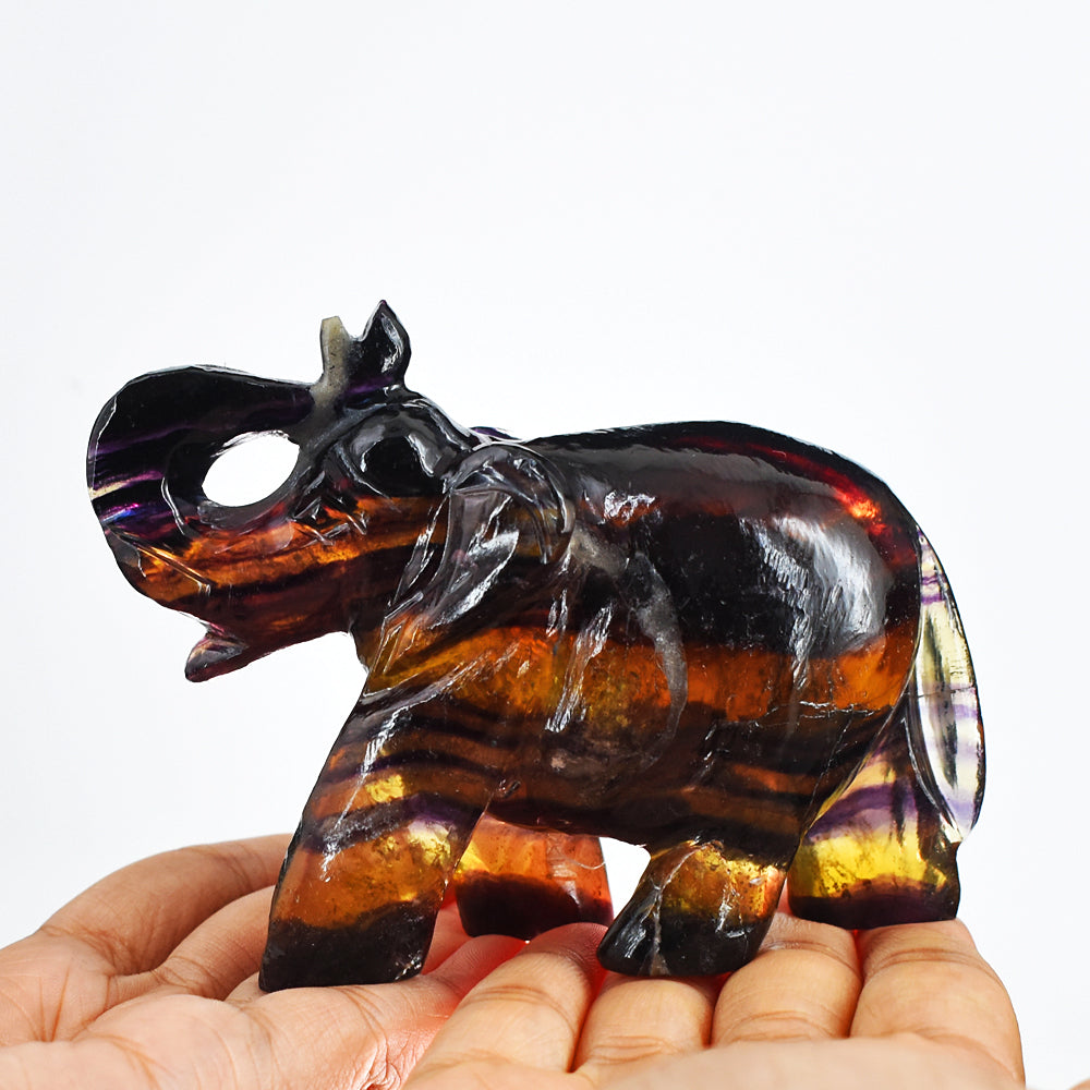 Beautiful  1766.00 Cts Genuine Multicolor Fluorite Hand Carved Crystal Gemstone Carving Elephant