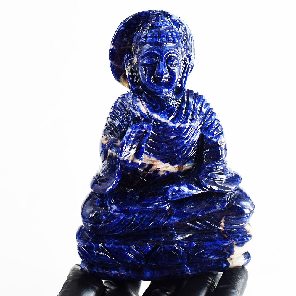 Beautiful 2874.00 Cts Genuine Sodalite Hand Carved Gemstone Crystal Buddha Statue Carving