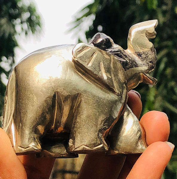 Uppermost 806.00 Cts genuine Pyrite Hand Carved Crystal Gemstone Premium Elephant