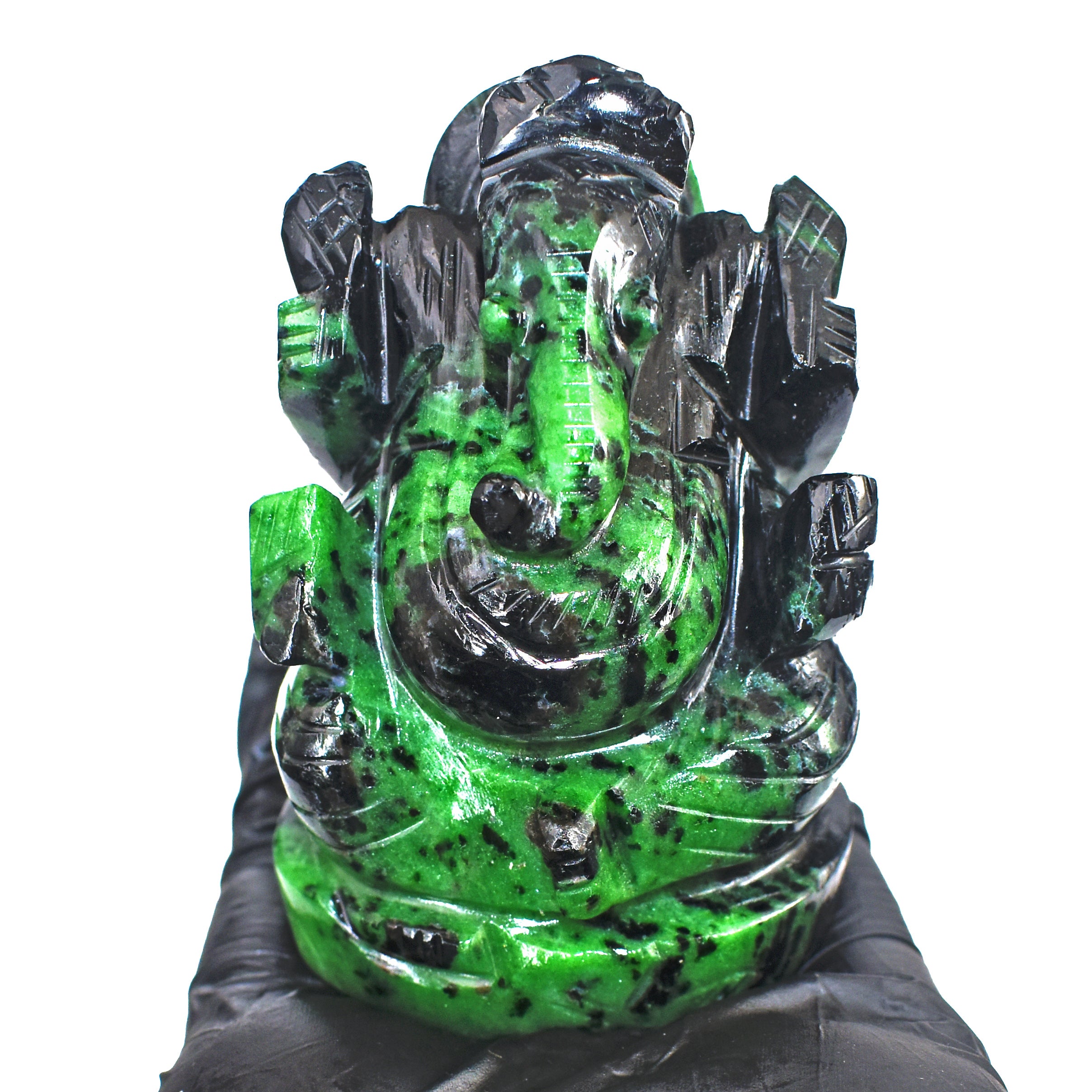 Beautiful 1195.00 Cts Genuine Ruby Zoisite Divine Hand Carved Lord Ganesha Gemstone Carving