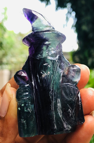 Beautiful 464.00 Cts Genuine Multicolor Fluorite Hand Carved Premium Wizard
