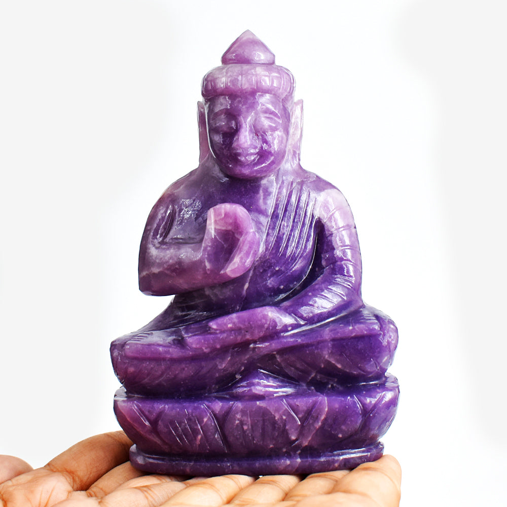 Stunning  3041.00 Carats Genuine Lepidolite Hand Carved Crystal Lord Buddha Idol Gemstone Carving