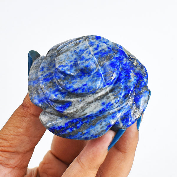 629.00 Cts Beautiful Blue Lapis Lazuli Hand Carved Genuine Carving Rose Flower Gemstone