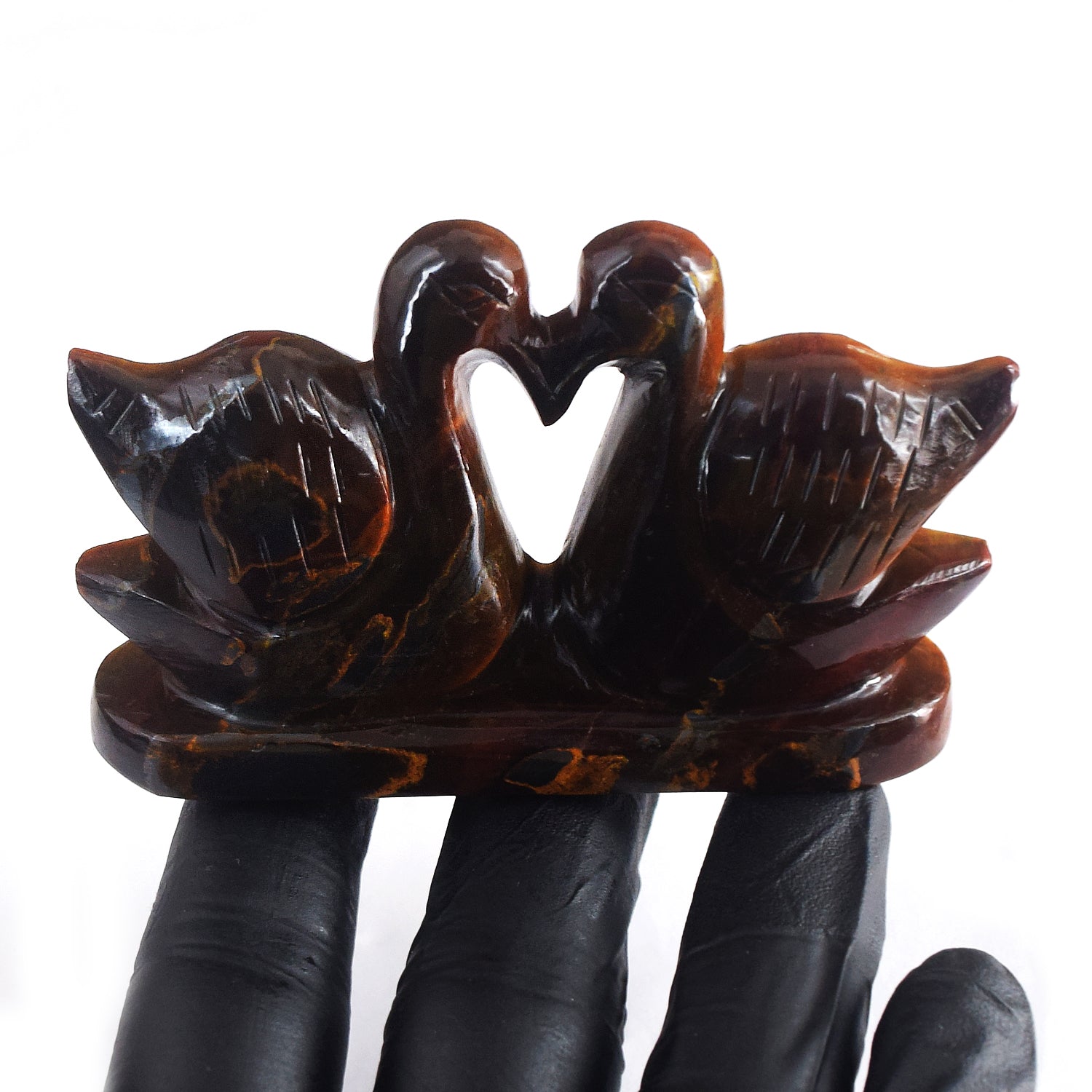 Amazing 602.00 Cts Genuine Tiger Eye Hand Carved Premium Love Swan Pair