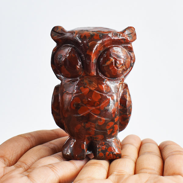 Awesome 1068.00 Cts  Whisky Creek Jasper Hand Carved Genuine Crystal Gemstone Owl Carving