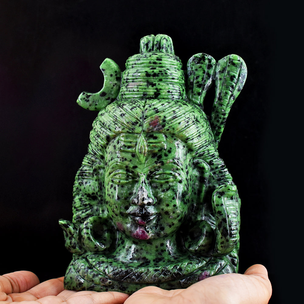 Gorgeous  9181.00 Cts  Genuine Ruby Zoisite Hand Carved Lord  Shiva Head Gemstone Carving