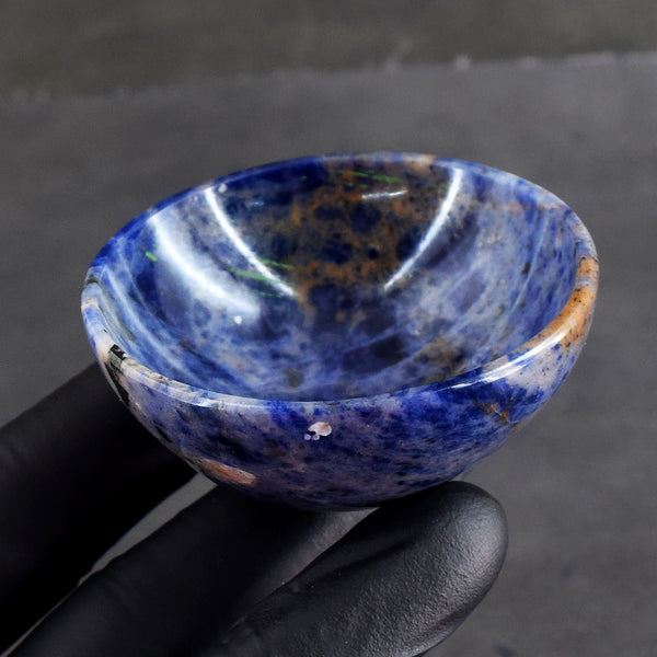Gorgeous 194.00 Carats Genuine Blue Sodalite Hand Carved Crystal Gemstone Carving Bowl