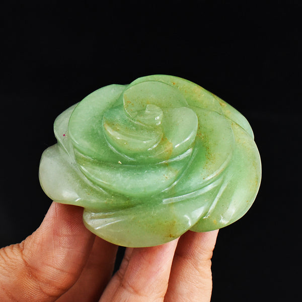 Artisian  494.00 Cts  Genuine  Green  Aventurine  Hand  Carved  Crystal  Flower  Rose  Gemstone  Carving