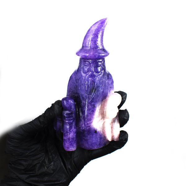 Natural 999.00 Cts Genuine Lepidolite Hand Carved Premium Gemstone Crystal Wizard