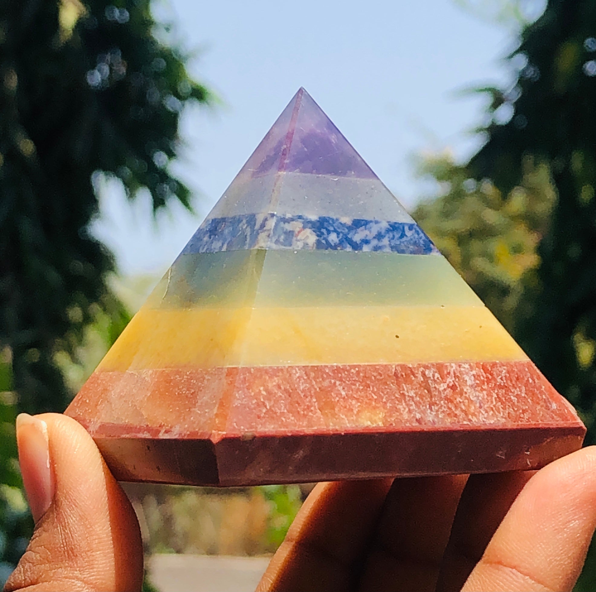Miraculous 816.00 Cts Genuine Seven Chakra Healing Divine Premium Crystal Specimen Pyramid