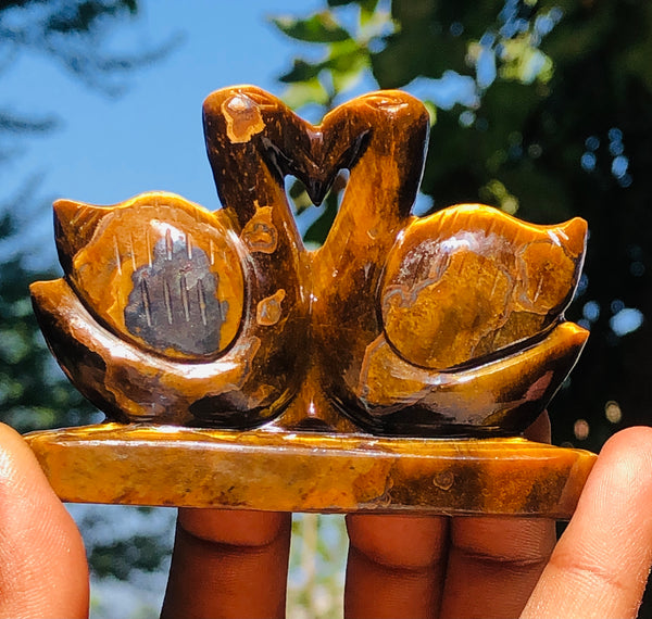 Craftsmen 512.00 Cts Genuine Tiger Eye Carved Love Premium Swan Pair