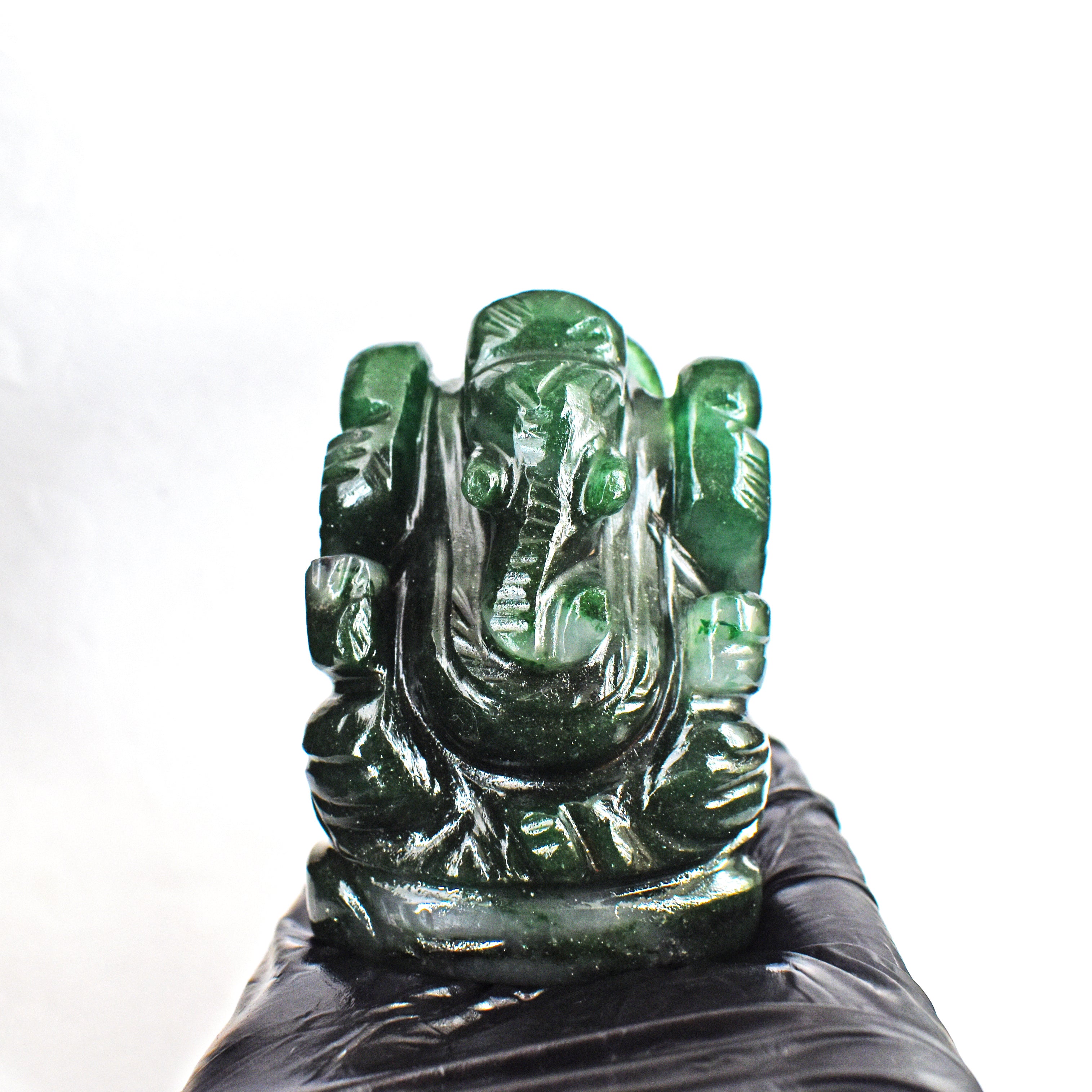 Beautiful 804.00 Cts Genuine Green Jade Divine Hand Carved Crystal Lord Ganesha Idol Gemstone Carving