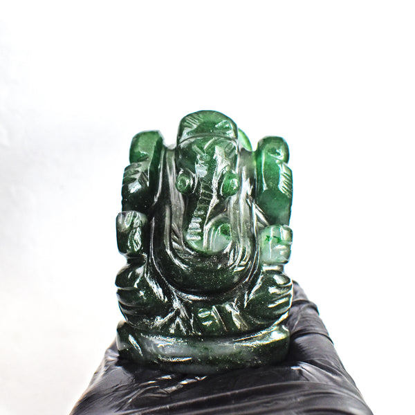 Beautiful 804.00 Cts Genuine Green Jade Divine Hand Carved Crystal Lord Ganesha Idol Gemstone Carving