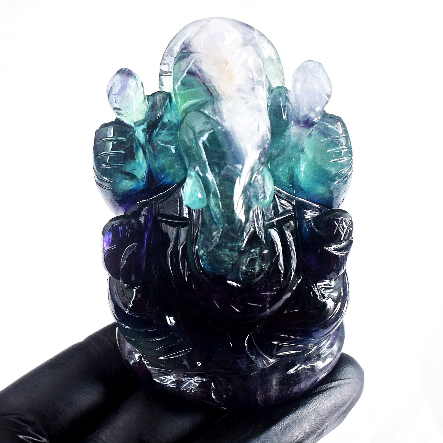 Beautiful 1500.00 Cts Genuine Multicolor Fluorite Hand Carved Premium Lord Ganesha Crystal