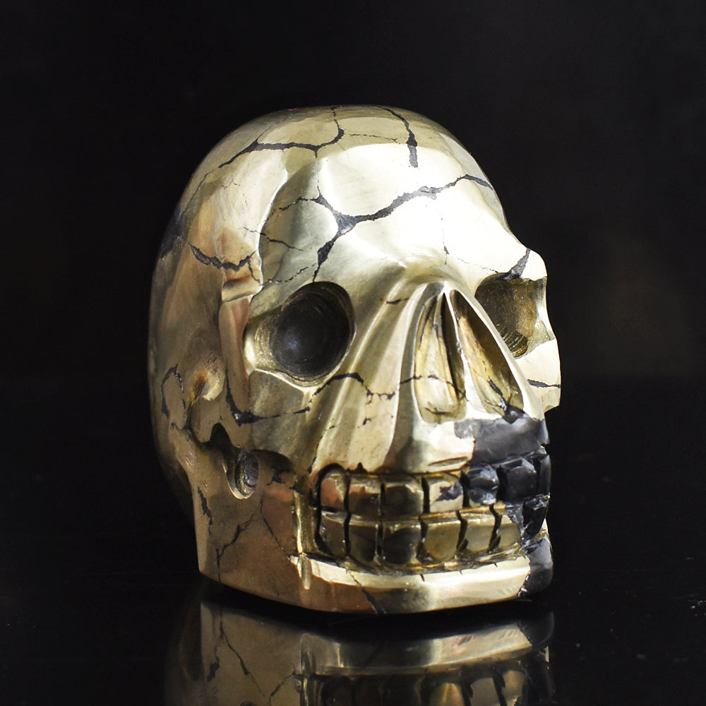 Craftsmen 2812.00 Carats  Genuine  Golden Pyrite Hand Carved Gemstone Skull Carving