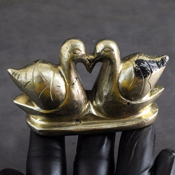 Precious 959.00 Cts Genuine Pyrite Carved Premium Love Swan Pair