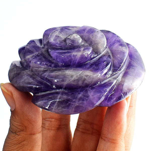 Exclusive  658.00 Carats  Genuine  Amethyst  Hand  Carved Crystal  Rose Flower Gemstone Carving