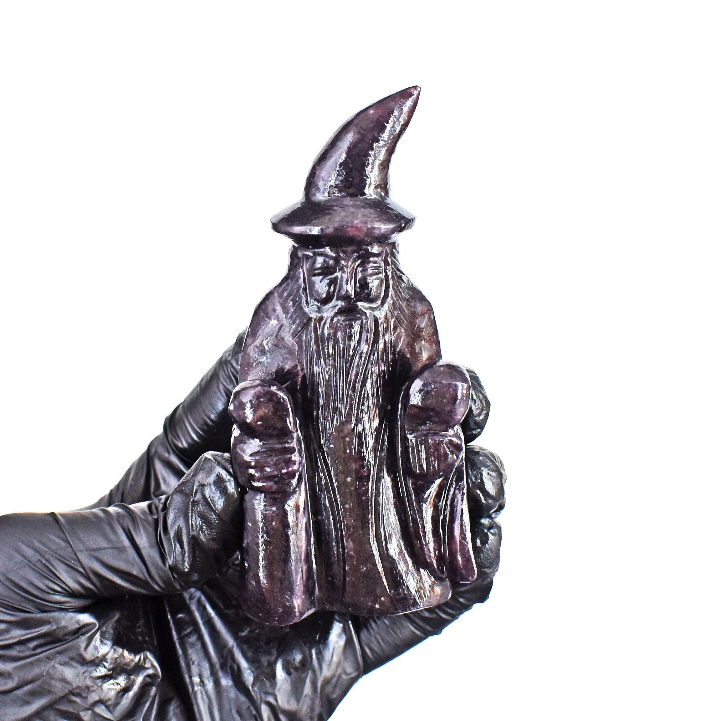 Beautiful 729.00 Carats Genuine Lepidolite Hand Carved Crystal Gemstone Wizard Carving