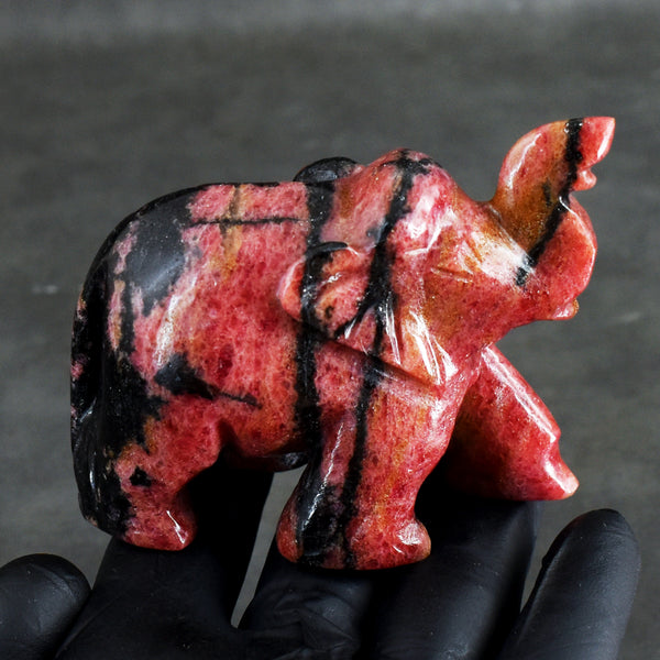 Genuine 1090.00 Cts Pink Rhodonite Hand Carved Crystal Gemstone Elephant Carving