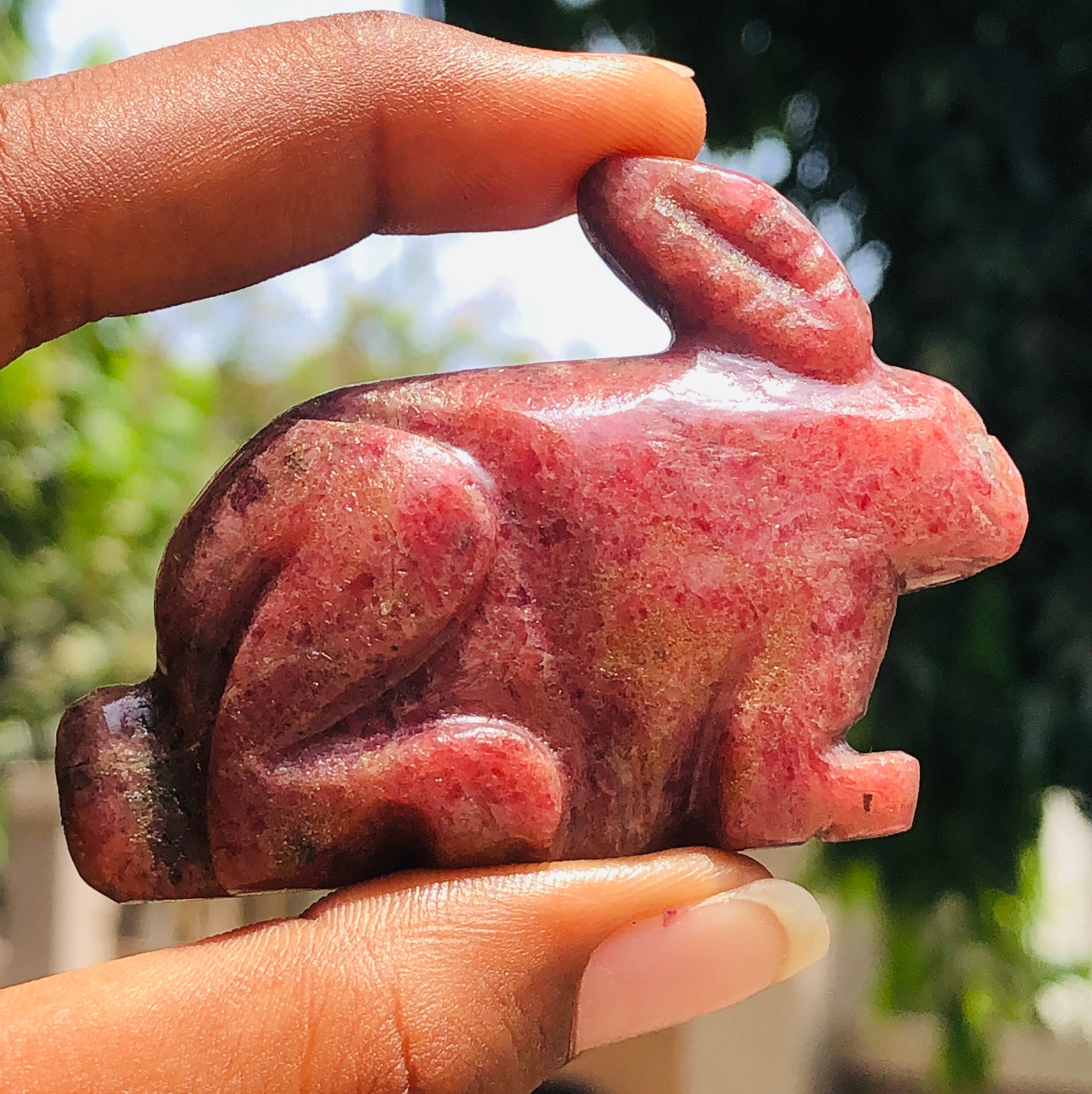 Craftsmen 359.00 Carats Genuine Rhodonite Hand Carved Crystal Bunny Gemstone Carving  2026  Collection