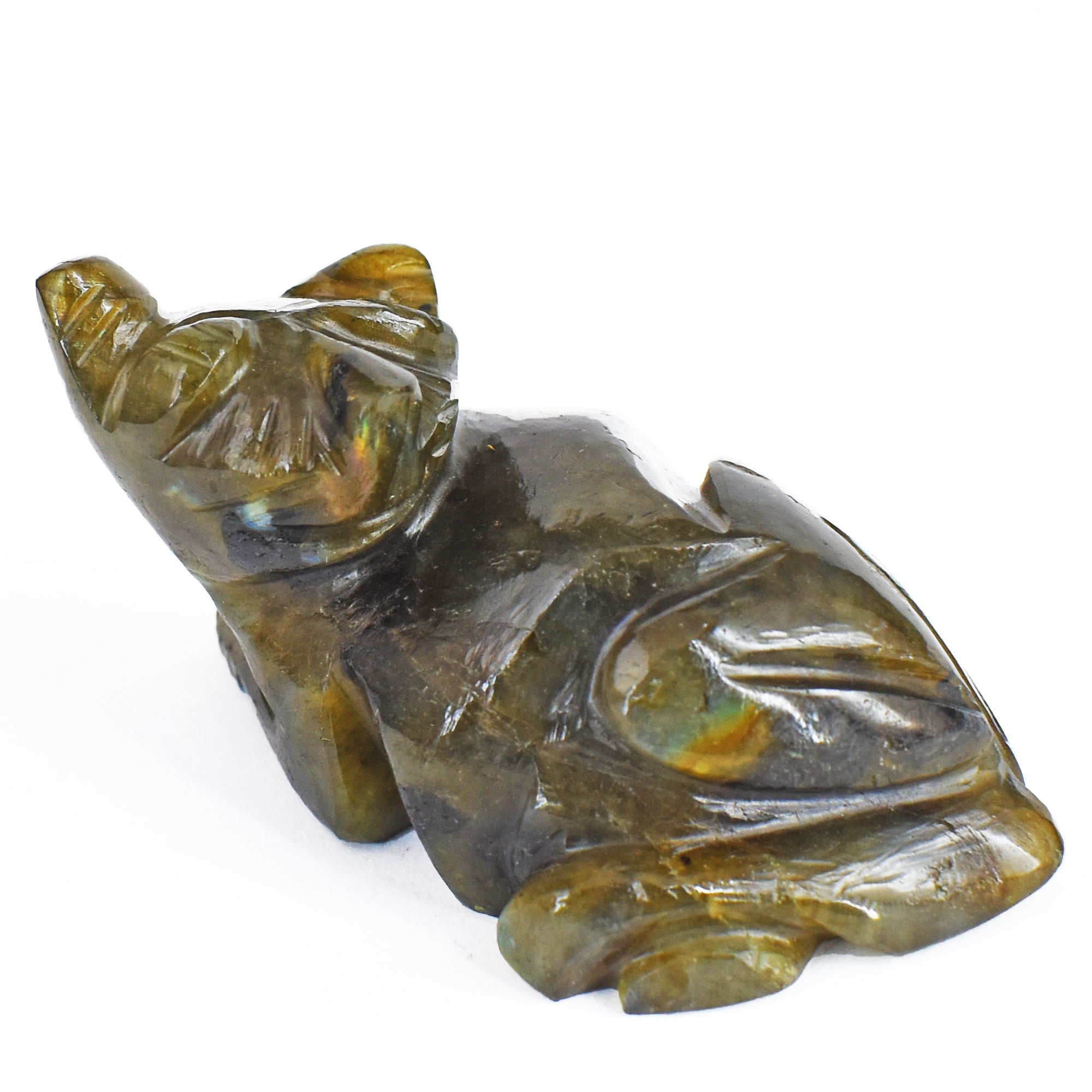 Awesome 502.00 Cts Genuine Amazing Flash Labradorite Hand Carved Crystal Gemstone Cat Carving 2026  Collection