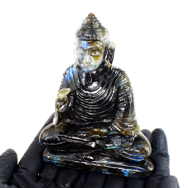 Blue Flash Labradorite 2342.00 Cts Genuine Hand Carved Crystal Gemstone Buddha Statue Carving