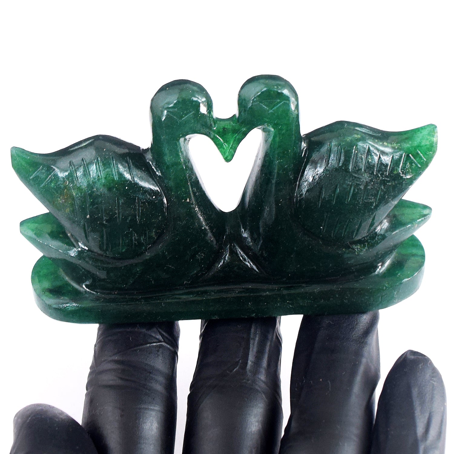 Elegant 684.00 Cts Genuine Green Jade Love Carved Premium Swan Pair