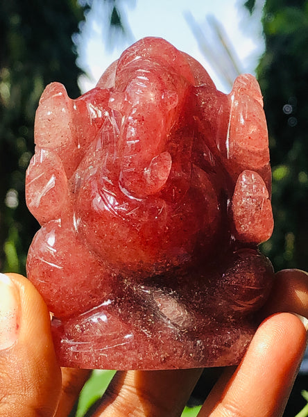 Amazing 996.00 Carats Strawberry Quartz Divine Hand Carved Idol Lord Ganesha