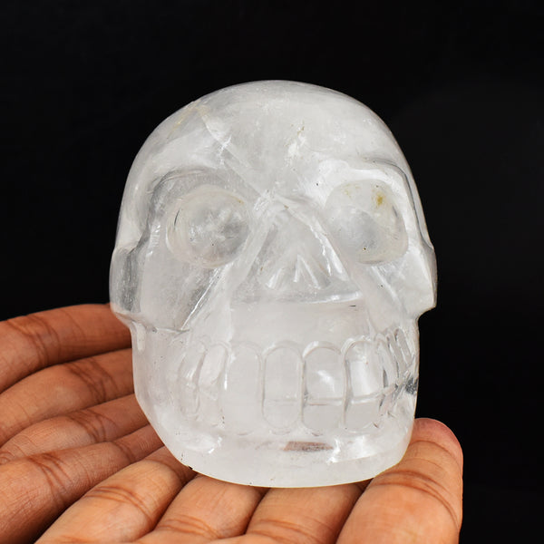 Natural  2088.00  Carats  Genuine  White Quartz Hand Carved  Crystal Gemstone Carving Skull