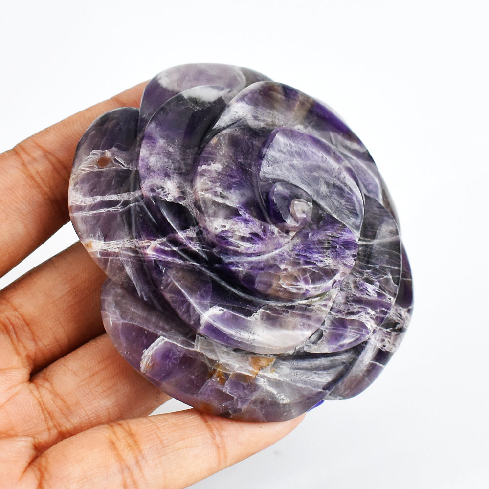 Amazing  608.00  Carats Genuine  Amethyst  Hand  Carved  Rose  Flower  Gemtone  Carving