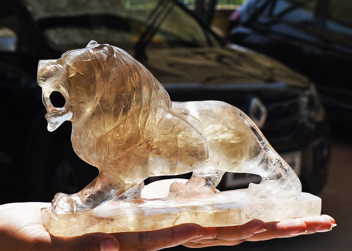 Craftsmen 6127.00 Carats  Genuine Smoky Quartz Hand Carved Crystal Gemstone Carving Lion