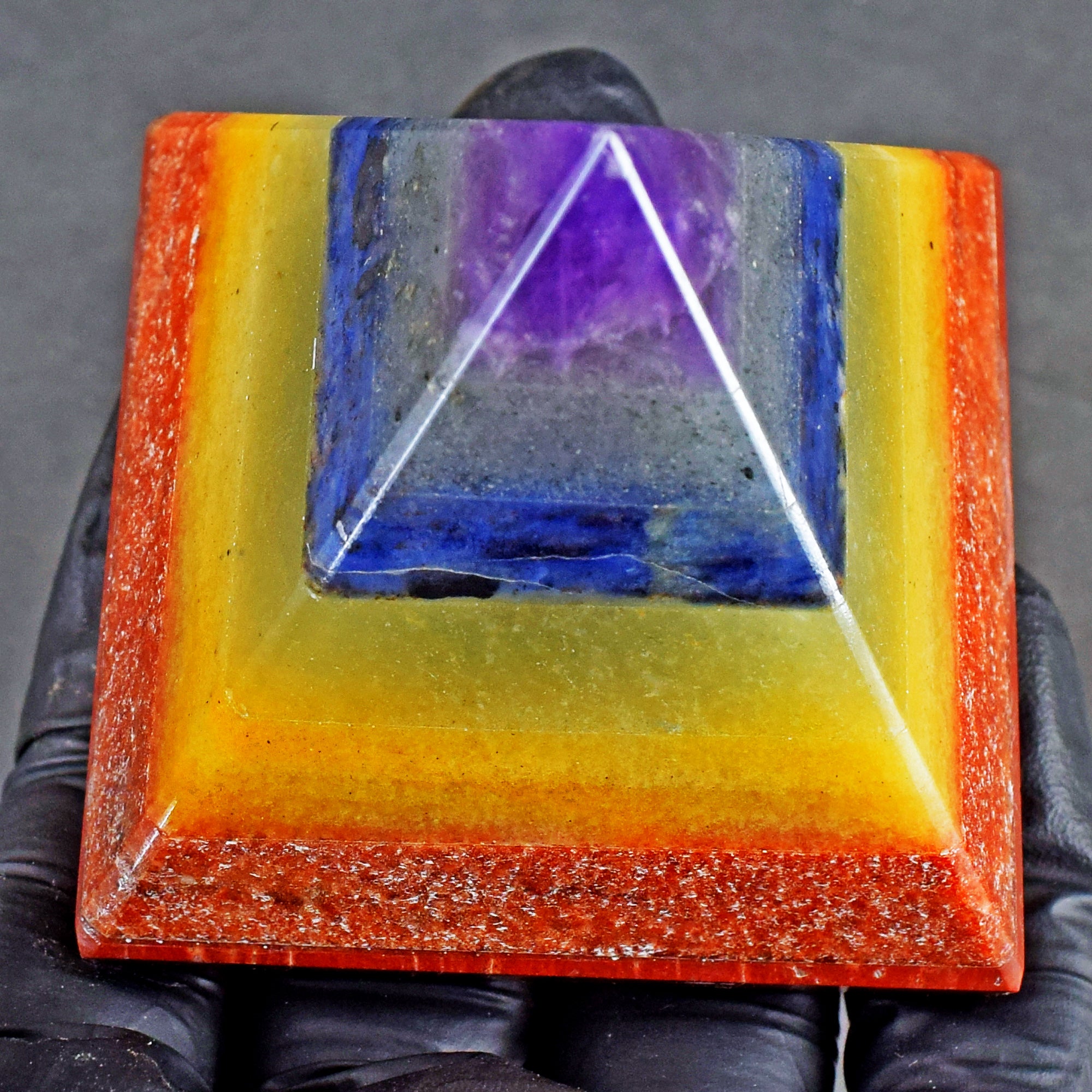 Lovely 695.00 Cts Genuine Seven Chakra Healing Divine Crystal Specimen Pyramid