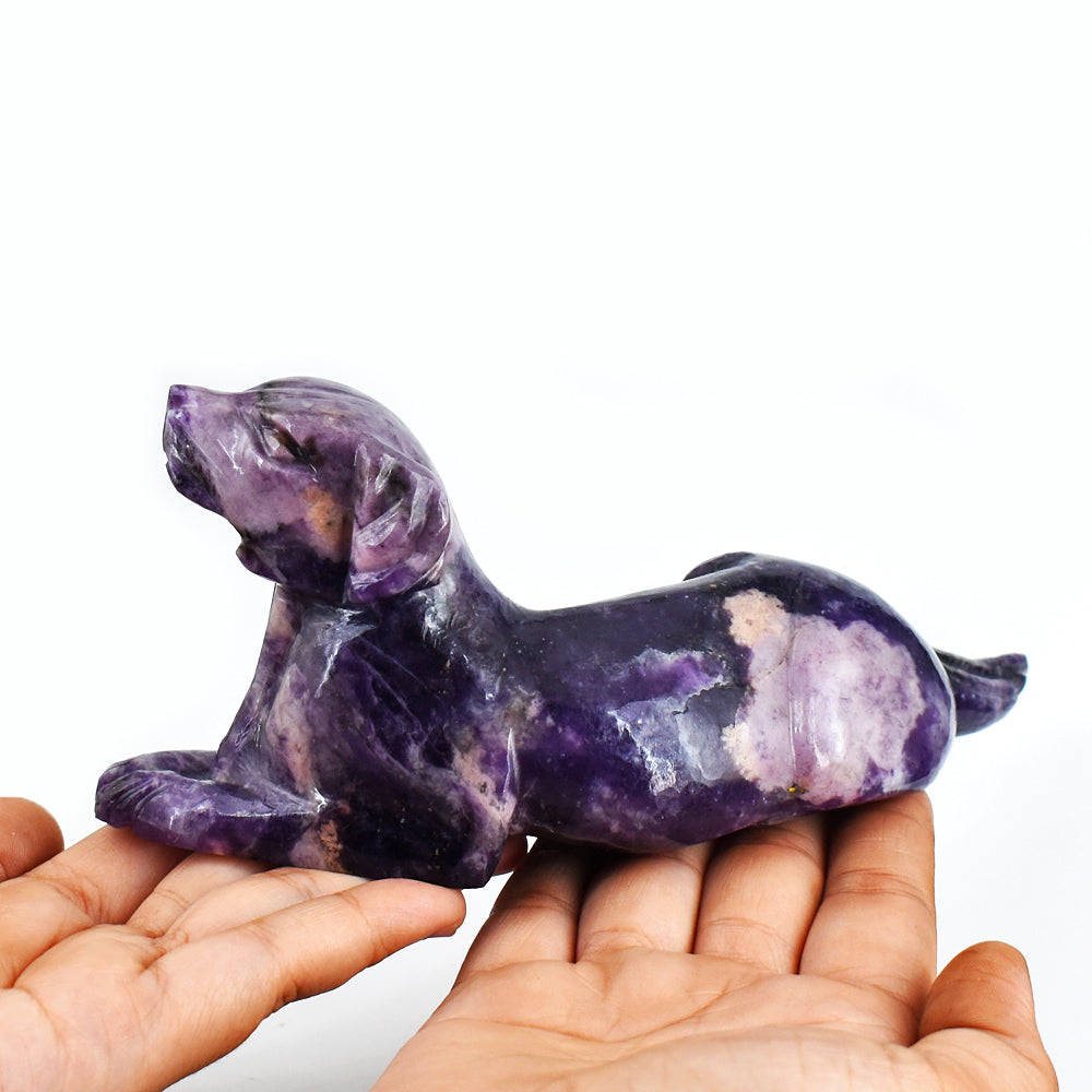 Artisian 2722.00 Carats Genuine Lepidolite Hand Carved  Crystal Gemstone Carving Dog