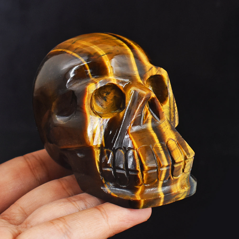 Natural 1372.00 Carats Genuine Golden Tiger Eye Hand Carved Crystal  Gemstone Skull Carving