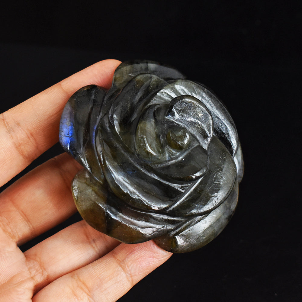 Blue Flash Labradorite  611.00 Carats  Genuine  Hand Carved  Gemstone Rose Flower Carving